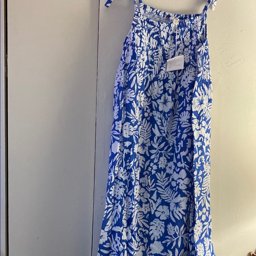 Beachlunchlounge Blue and White Smocked Maxi Dress
